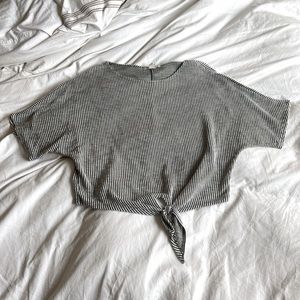 Green, striped, crop top with front tie